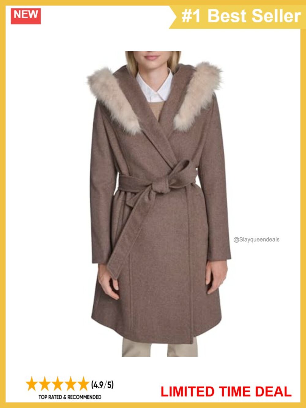 Wool Wrap Coat with Snap Closure and Welt Pockets, Belted, Slim Fit, Fall